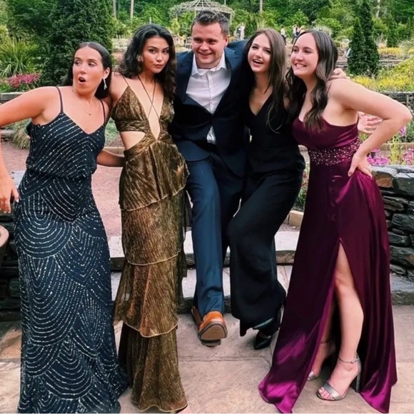 Line + Dot Sonia Gown Maxi Dress in Gold Size Medium - Picture 3 of 8